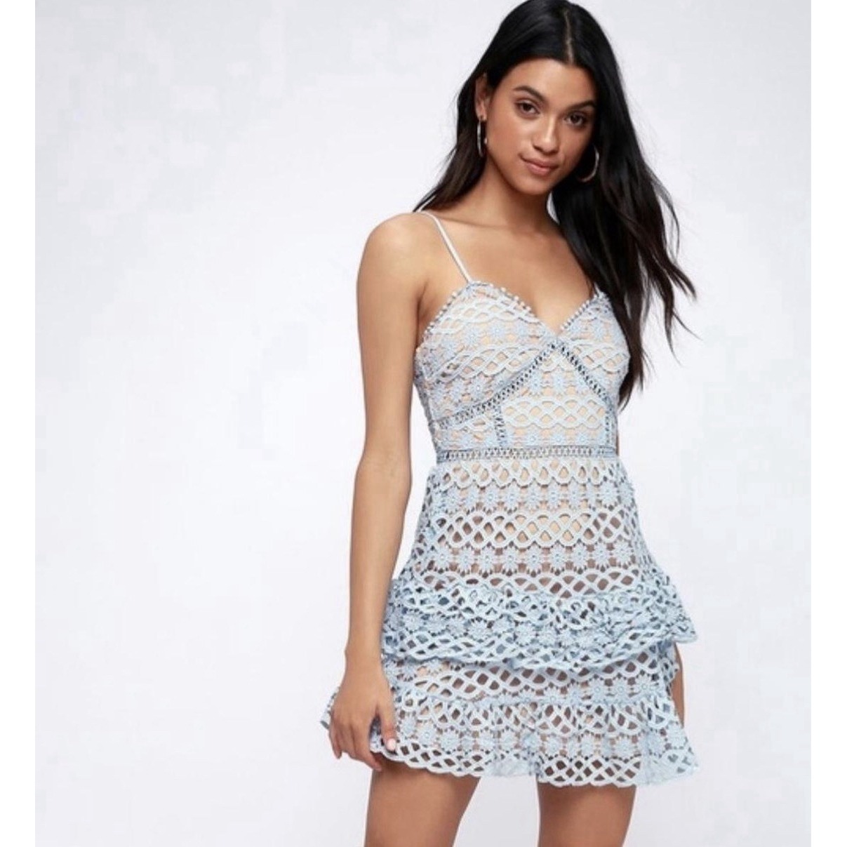 Lulu's Blue Tiered Mini Eyelet Ballet Beachy Romantic Dainty Soft Girl Sz Large